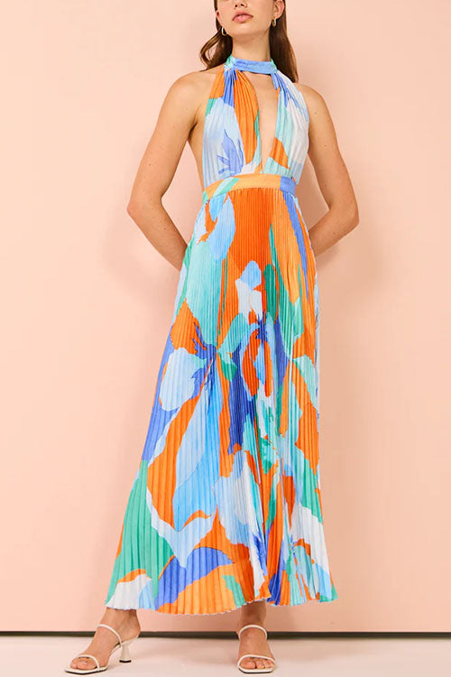 Deep V Neck pleated Maxi Dress