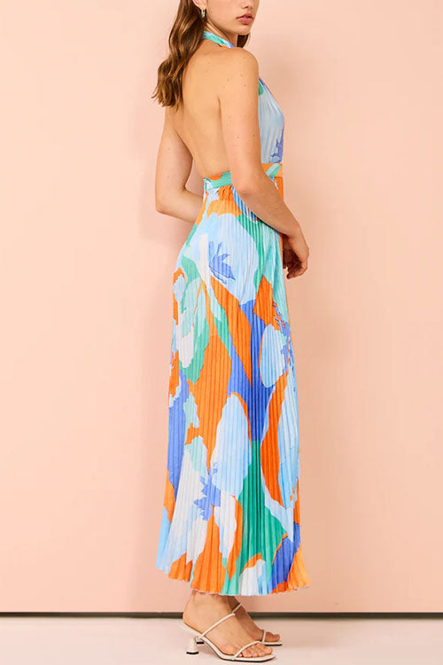 Deep V Neck pleated Maxi Dress