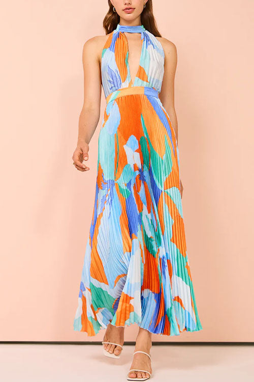 Deep V Neck pleated Maxi Dress