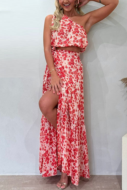 One Shoulder Floral Set