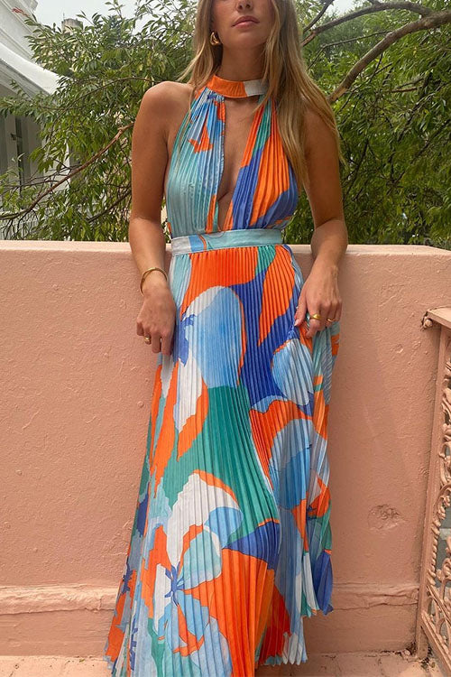 Deep V Neck pleated Maxi Dress