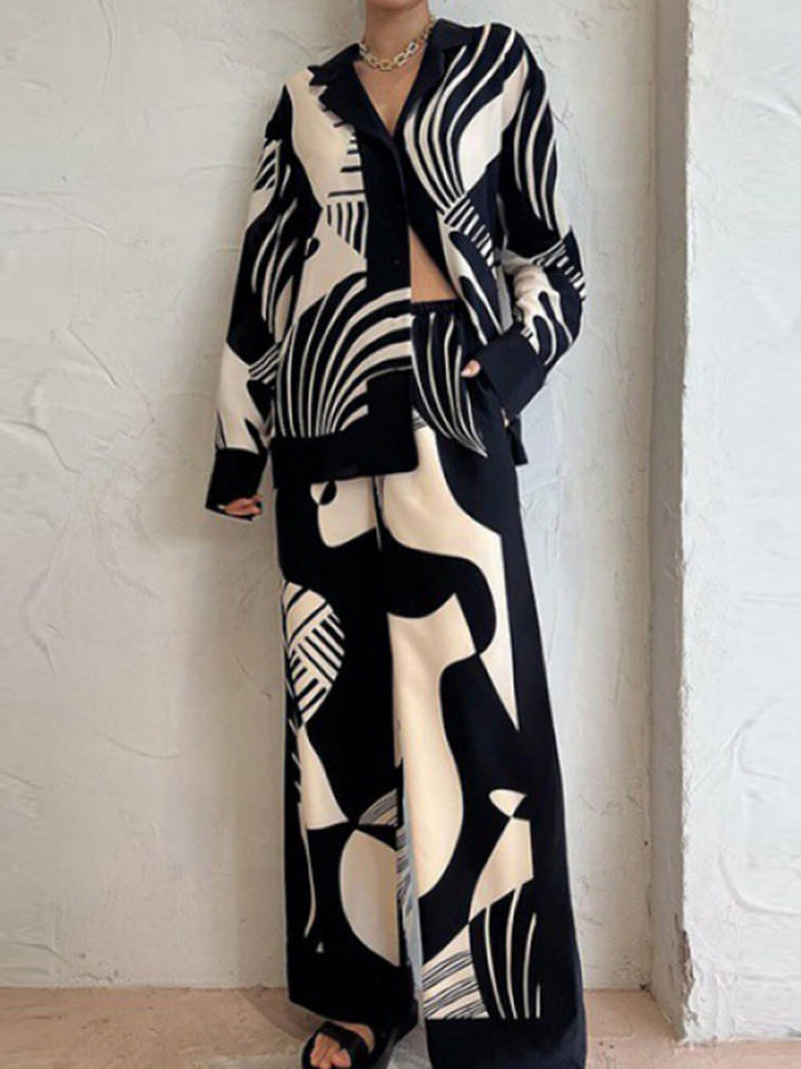 Trendy Graffiti Print Loose Wide Leg Pants Set