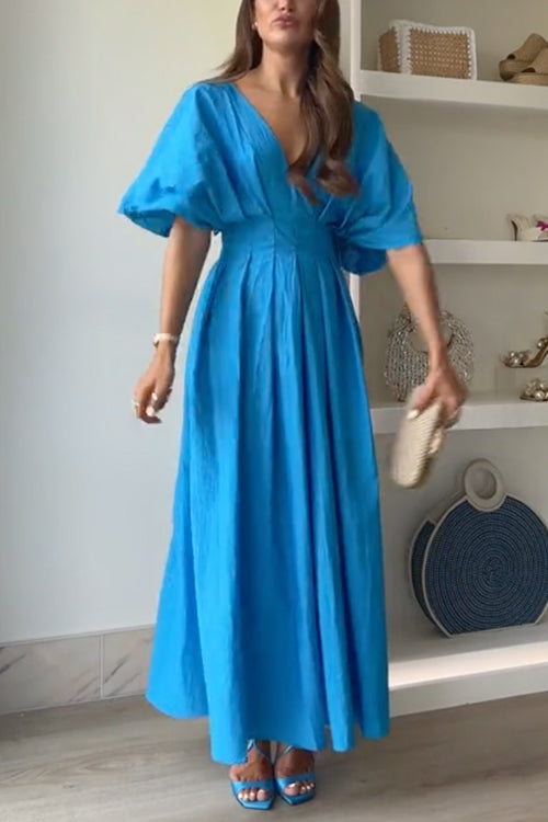 Elegant V Neck High Waist Maxi Dress