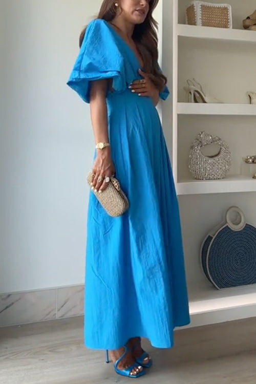 Elegant V Neck High Waist Maxi Dress