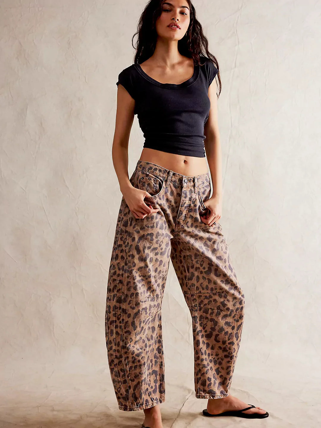 Leopard Print Barrel Jeans