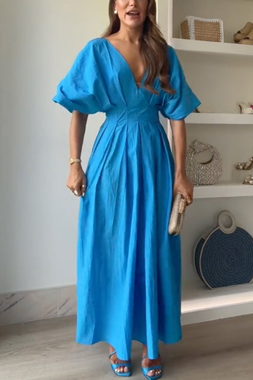 Elegant V Neck High Waist Maxi Dress
