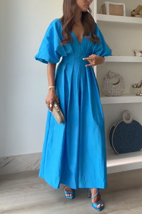 Elegant V Neck High Waist Maxi Dress