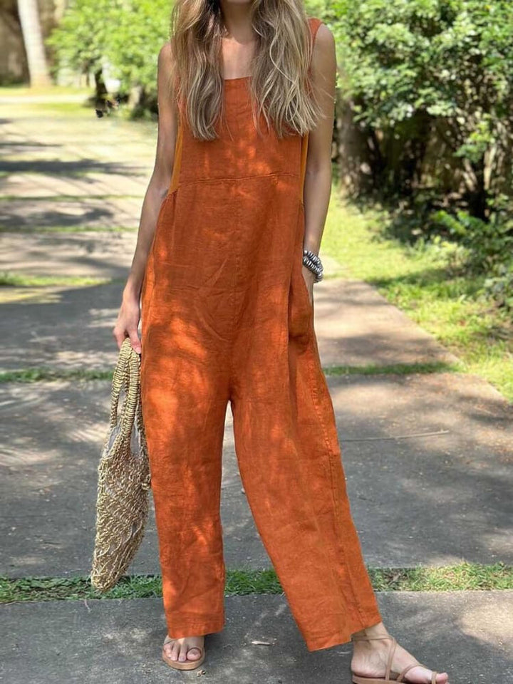 Women's Casual Cotton Linen Wide Leg Jumpsuit