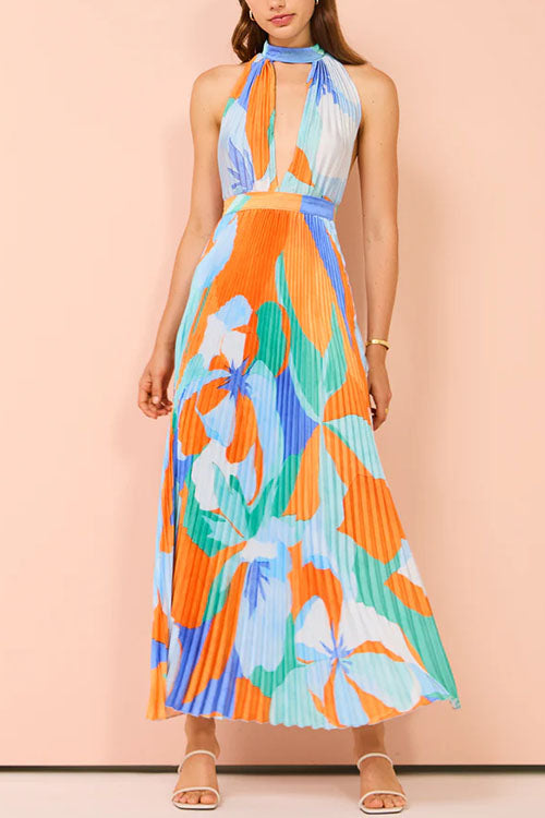 Deep V Neck pleated Maxi Dress