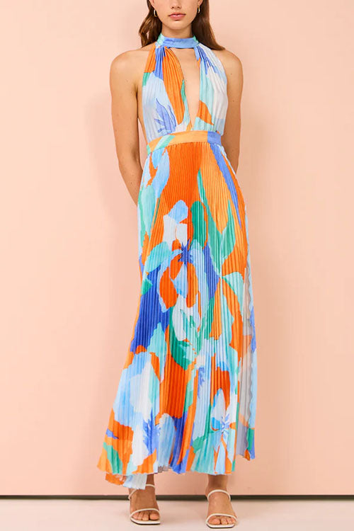 Deep V Neck pleated Maxi Dress
