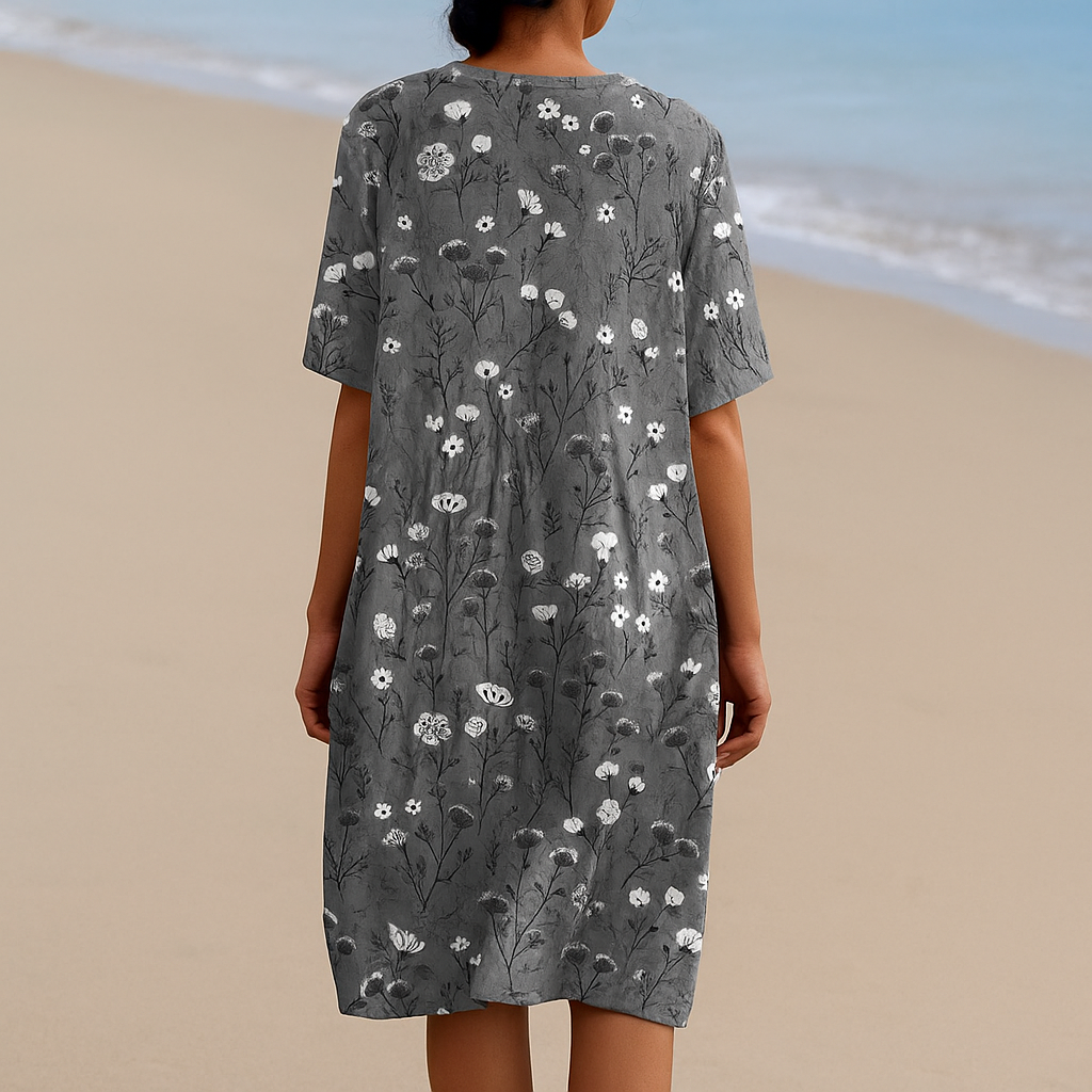 NOÉMIE | Gray Dress with White Flowers