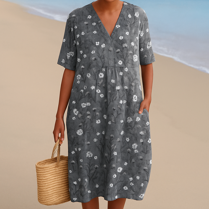 NOÉMIE | Gray Dress with White Flowers