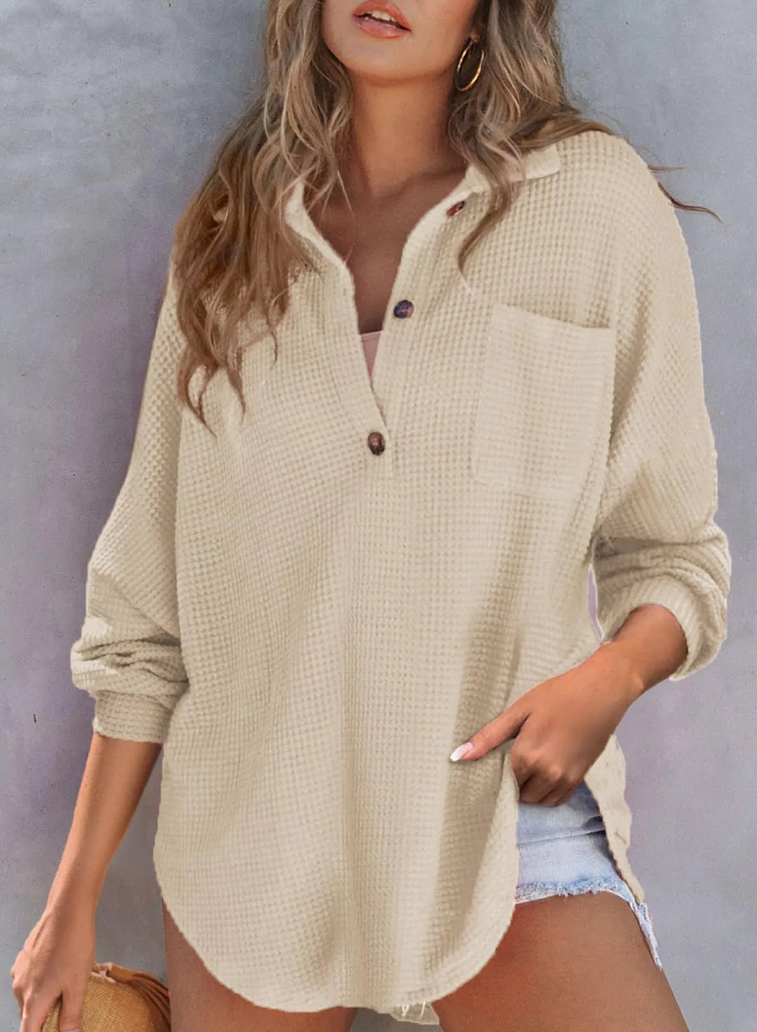 Waffle Knit V-Neck Shirt