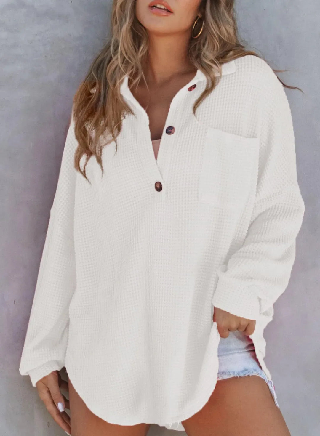 Waffle Knit V-Neck Shirt