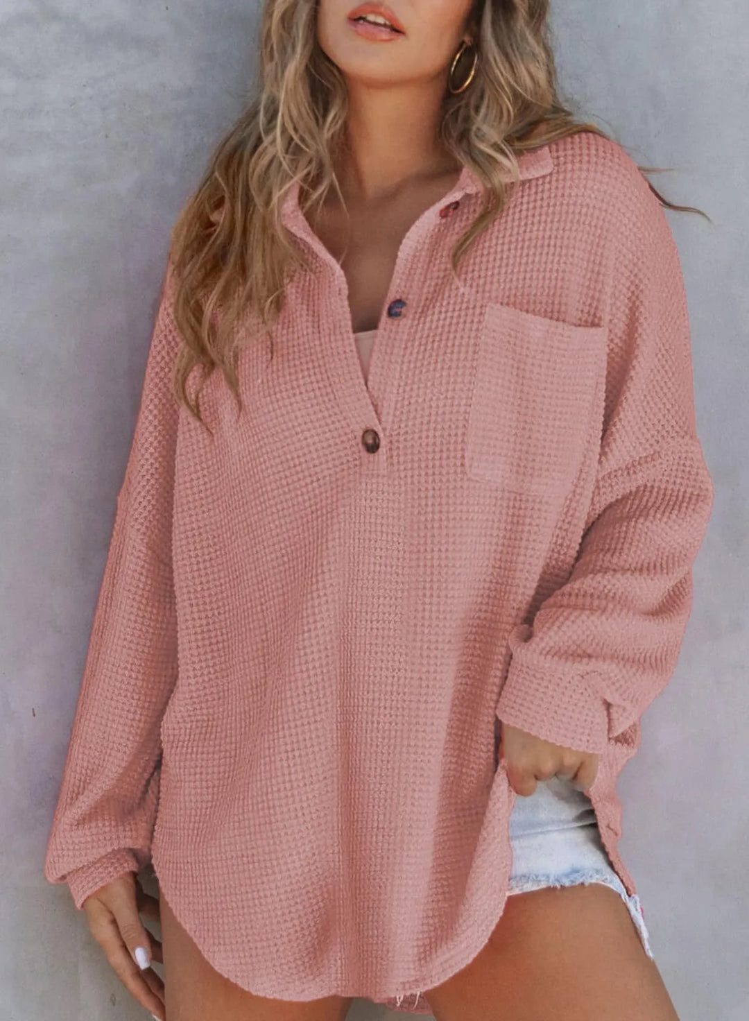 Waffle Knit V-Neck Shirt