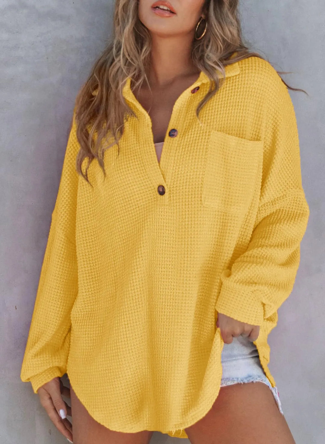 Waffle Knit V-Neck Shirt