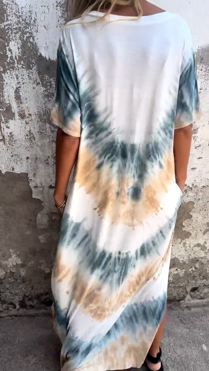 Tie-dye V-neck Long Comfortable Dress