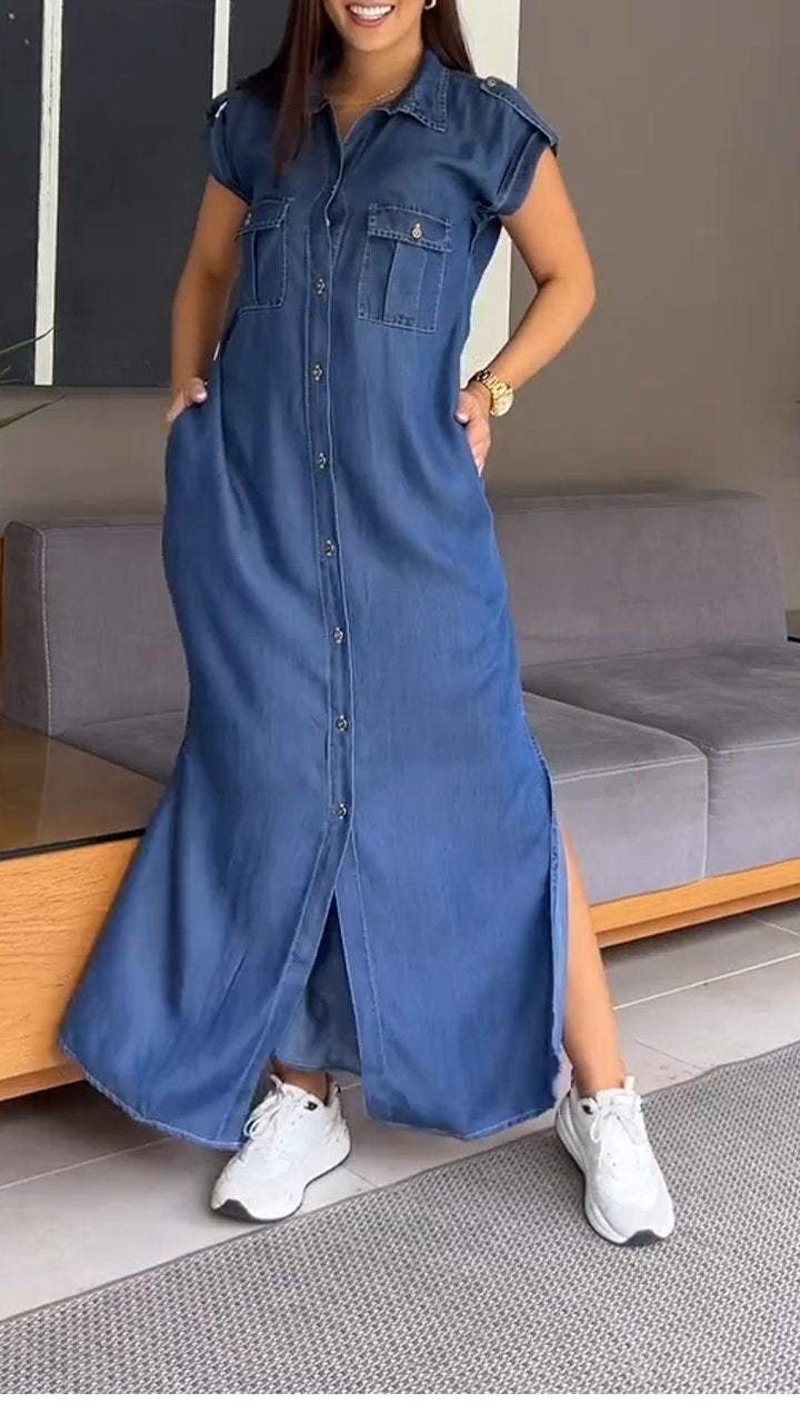 Thin Denim Comfortable Lapel Dress