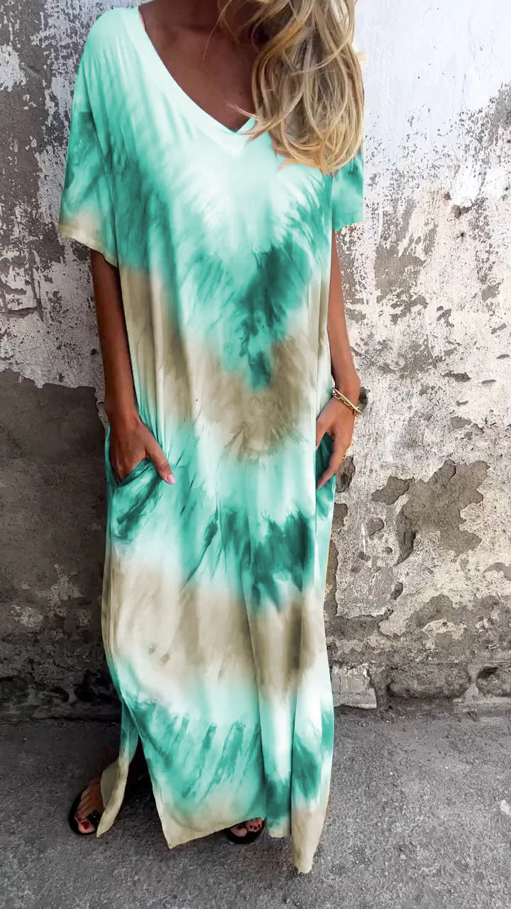 Tie-dye V-neck Long Comfortable Dress