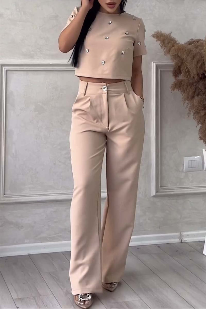 Stylish diamond embellished top and pants set