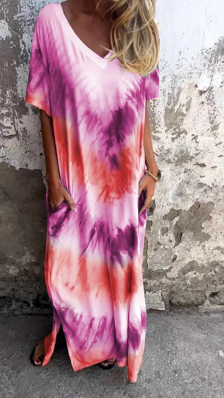 Tie-dye V-neck Long Comfortable Dress