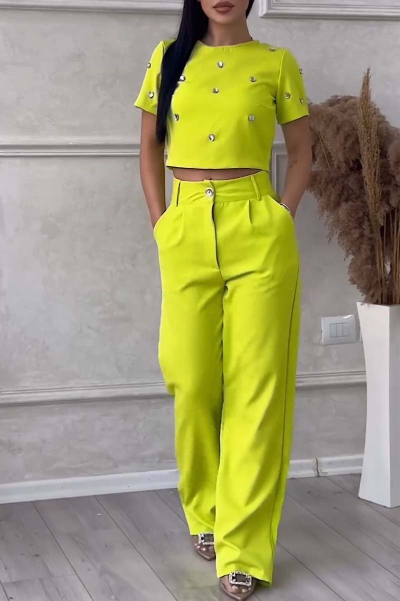 Stylish diamond embellished top and pants set