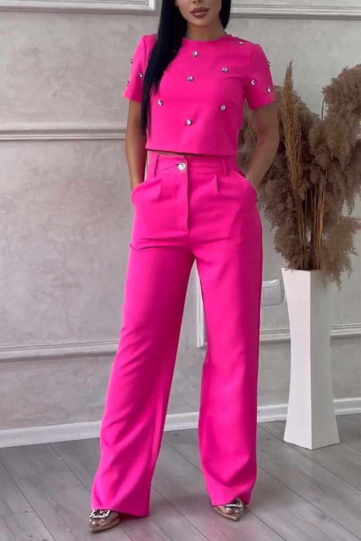 Stylish diamond embellished top and pants set