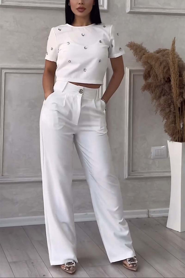 Stylish diamond embellished top and pants set