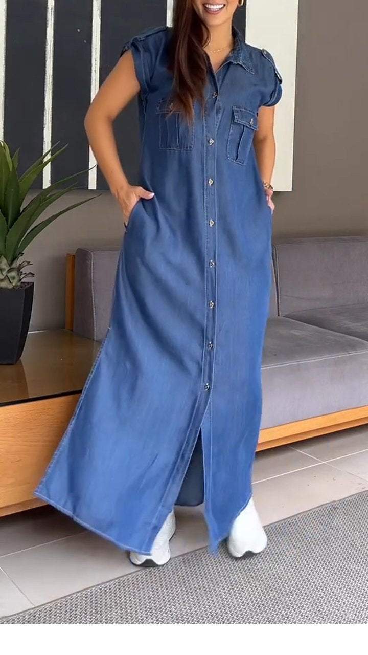 Thin Denim Comfortable Lapel Dress