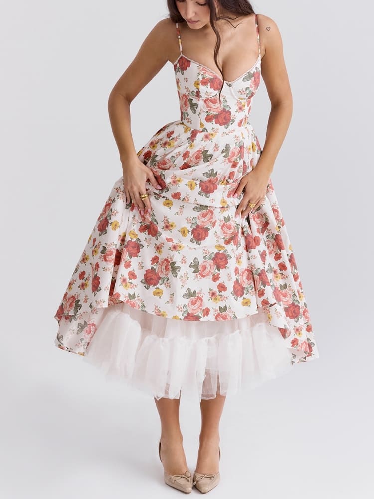 Italian Rose Tulle Midi Dress